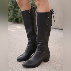 Geox Black Heeled Boots with Lace Detail